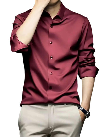 IndoPrimo Men's Stylish Solid Satin Casual Shirt