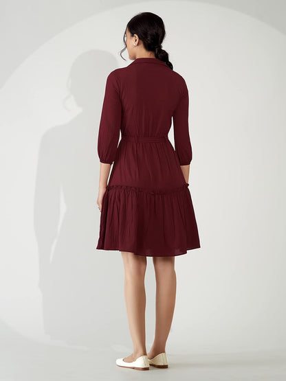 AASK Women Peplum Gathared Stylish Dress with Belt