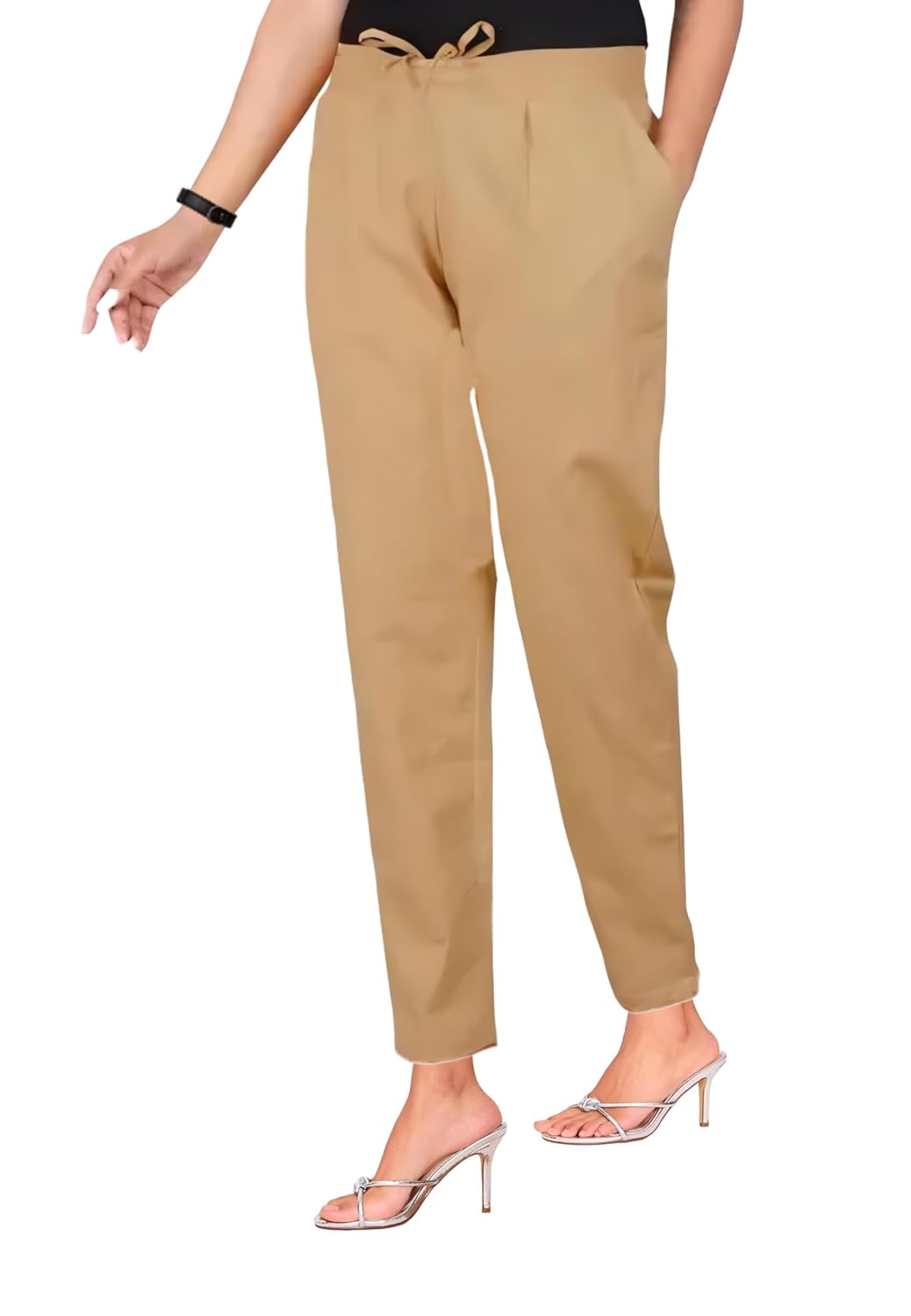 Women's Cotton Relaxed Fit Trousers, Plain Pattern
