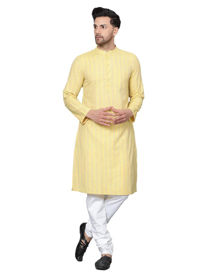 CHIKAN Men's Cotton Regular Striped Knee Lenght Kurta