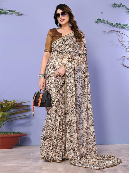 Women's Lace & Printed Chiffon Saree