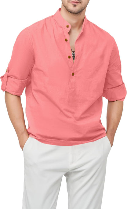 Zombom Men's Cotton Blend Mandarin Collar Self