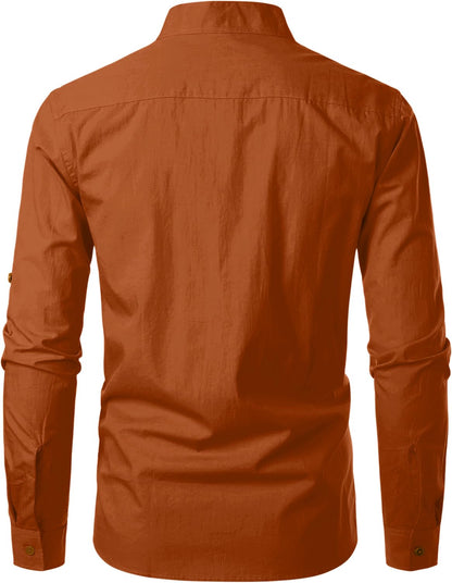 Zombom Men's Cotton Blend Mandarin Collar Self