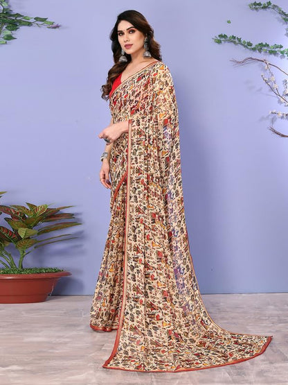 Women's Lace & Printed Chiffon Saree