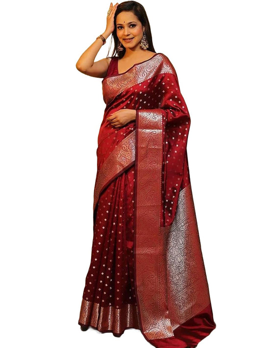Women's  Cotton Silk Woven Saree with  Blouse Material