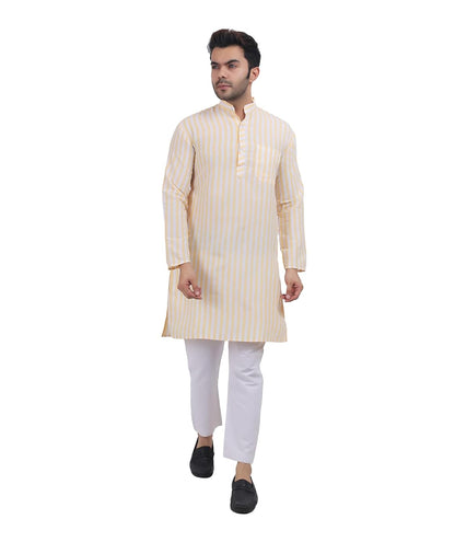 A F COLLECTION STORE Men's Khadi Cotton Striped Casual Long Kurta | Long Sleeves for Men | Regular Fit Cotton Stripedd Long Kurta