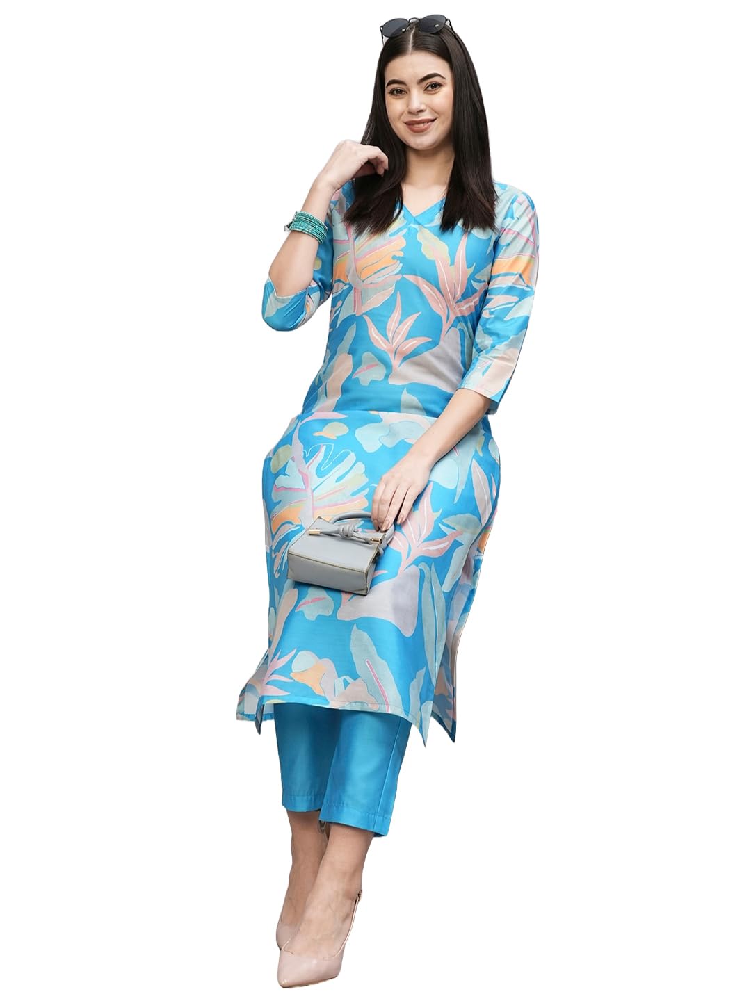 ANNI DESIGNER Women's Chanderi Straight Printed