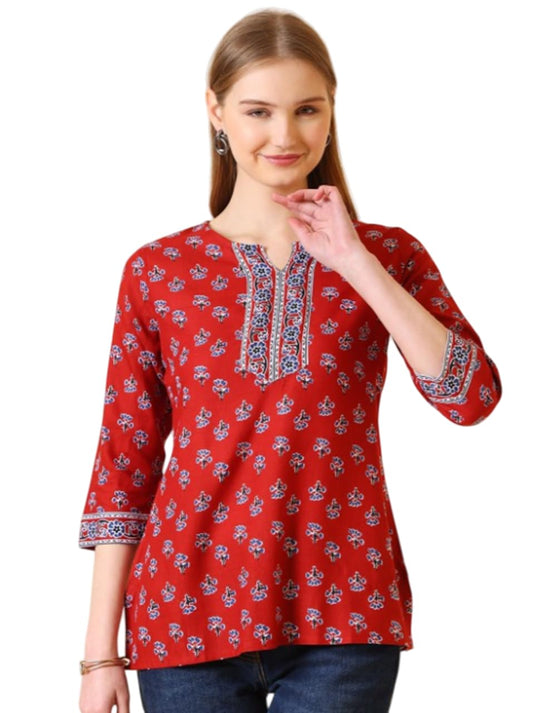 Women Rayon Floral Printed Short Kurta