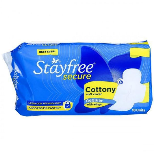 Stayfree Secure Cottony Soft Cover with Wings Sanitary Pads - Regular 18 Count (Pack Of 1)