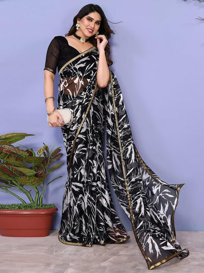 Women's Lace & Printed Chiffon Saree