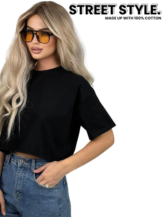 Pennywears.Co Women's & Girls Loose Fit Crop Tops/T-Shirt I Stylish Western N Casual Wear I Half Sleeves for Summer N Style with Jeans, Skirts Etc
