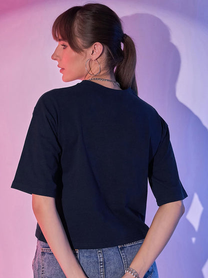 Boxy Fit Drop Shoulder Baggy Fit Cropped Tshirts Cotton Solid Loose Fit Round Neck Women Short T-Shirt