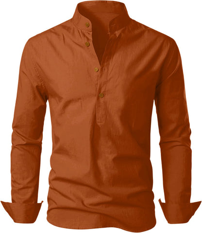 Zombom Men's Cotton Blend Mandarin Collar Self