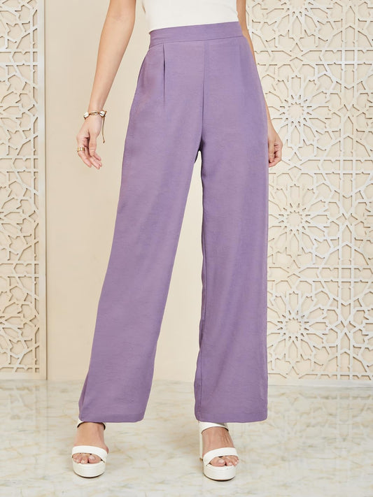 Styli Women’s Textured Pants | Rayon Wide-Leg