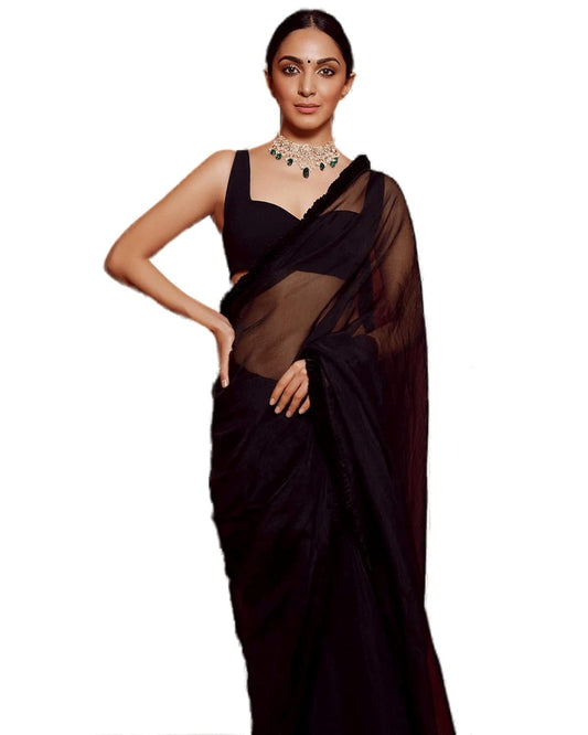 Plain Georgette Saree With Unstitched Blouse Piece