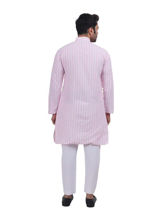 A F COLLECTION STORE Men's Khadi Cotton Striped Casual Long Kurta | Long Sleeves for Men | Regular Fit Cotton Stripedd Long Kurta
