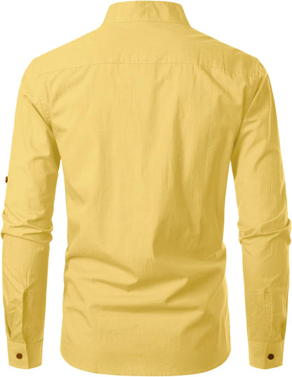 Zombom Men's Cotton Blend Mandarin Collar Self