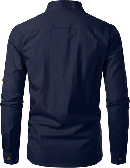 Zombom Men's Cotton Blend Mandarin Collar Self