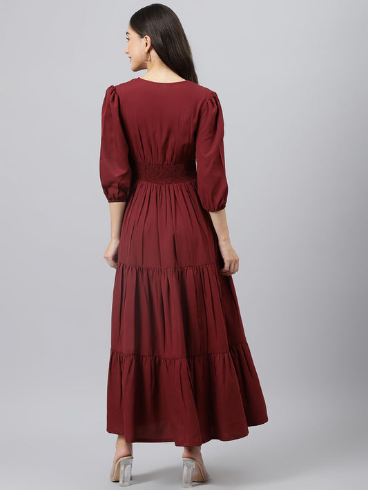 DEEBACO Women's Fit & Flare Maxi Dress|V-Neck|Full Length Long Dresses for Women|A-Line Dress|Stylish for Ladies|Beach Dress for Women
