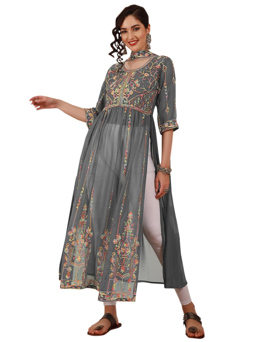 EthnicJunction Women's Georgette Embroidered