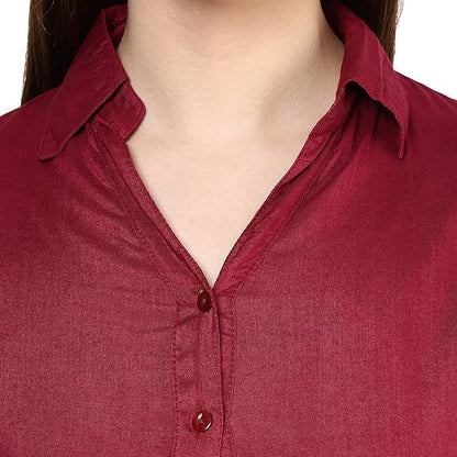 KBNBJ Women’s Regular Fit Solid V-Collared Casual Shirt