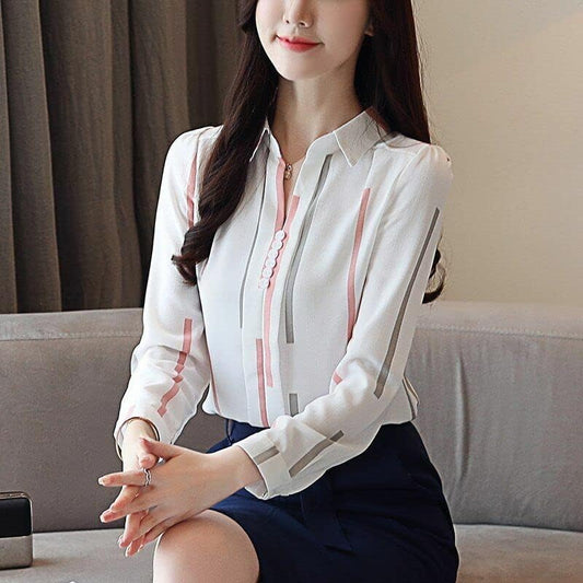 ROYALICA Trendy Regular Fit Striped White Colour Cotton Blend Collared Shirt for Womens