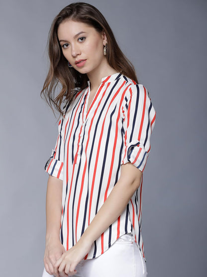 Tokyo Talkies Women's Colorful Striped Shirt-Style Top | Colorful Accents with A Relaxed Yet Structured Fit for A Fresh Look | Tops for Woman | Women Tops | Stylish Top