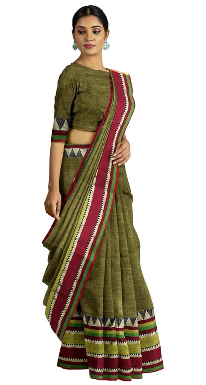Handloom Saree With Unstitched Running Blouse Piece