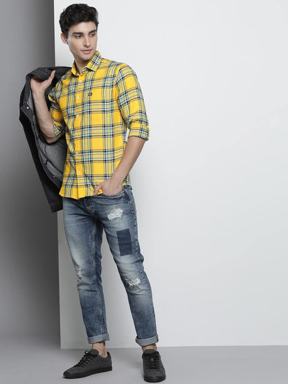 The Indian Garage Co Men's Cotton Slim Fit Checkered