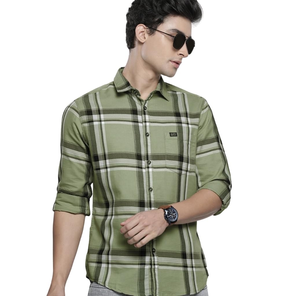 The Indian Garage Co Men's Cotton Slim Fit Checkered