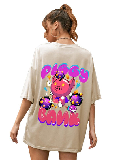 CHKOKKO Women's Polyester Oversized Fit Oversized Round Neck Drop Shoulder Printed T-Shirt