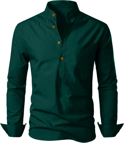 Zombom Men's Cotton Blend Mandarin Collar Self