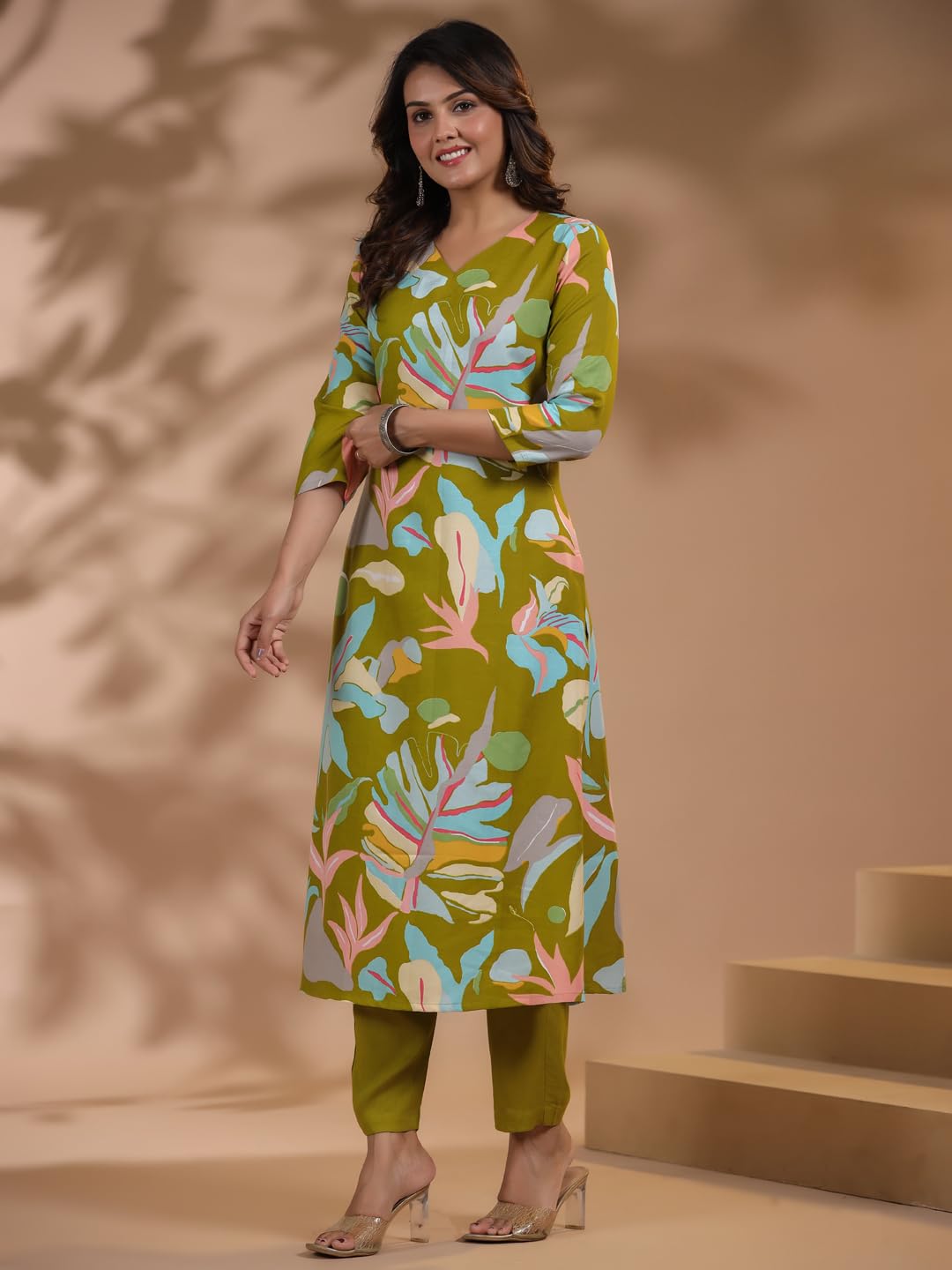 ANNI DESIGNER Women's Chanderi Straight Printed