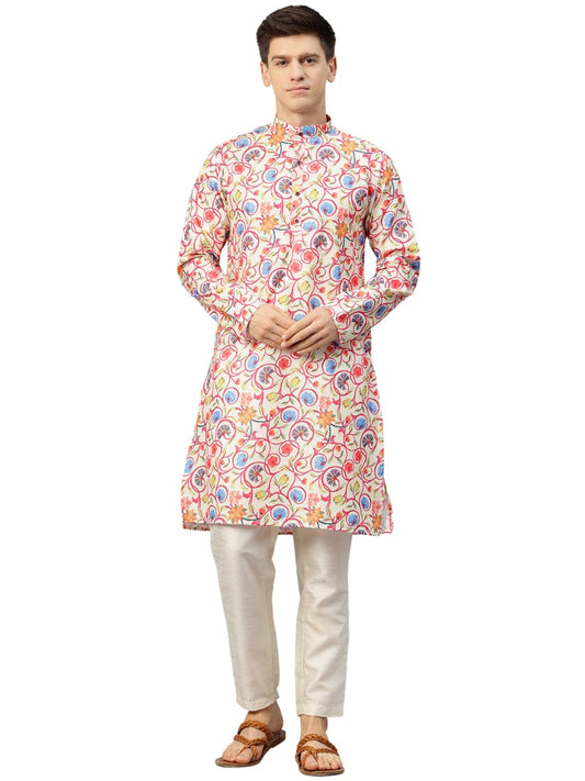 Luxrio Printed Kurta for Men Cotton Blend Linen Abstract