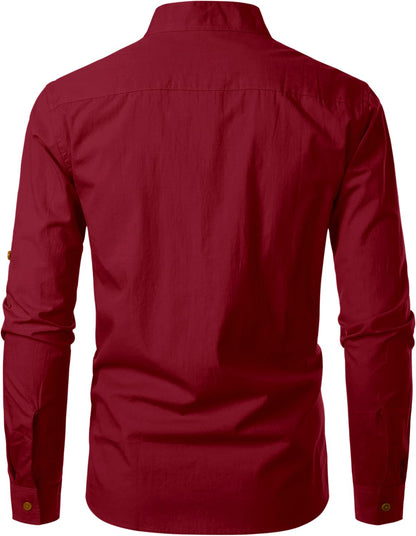 Zombom Men's Cotton Blend Mandarin Collar Self