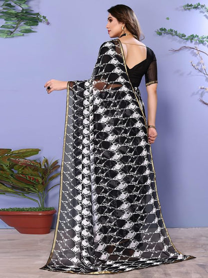 Women's Lace & Printed Chiffon Saree