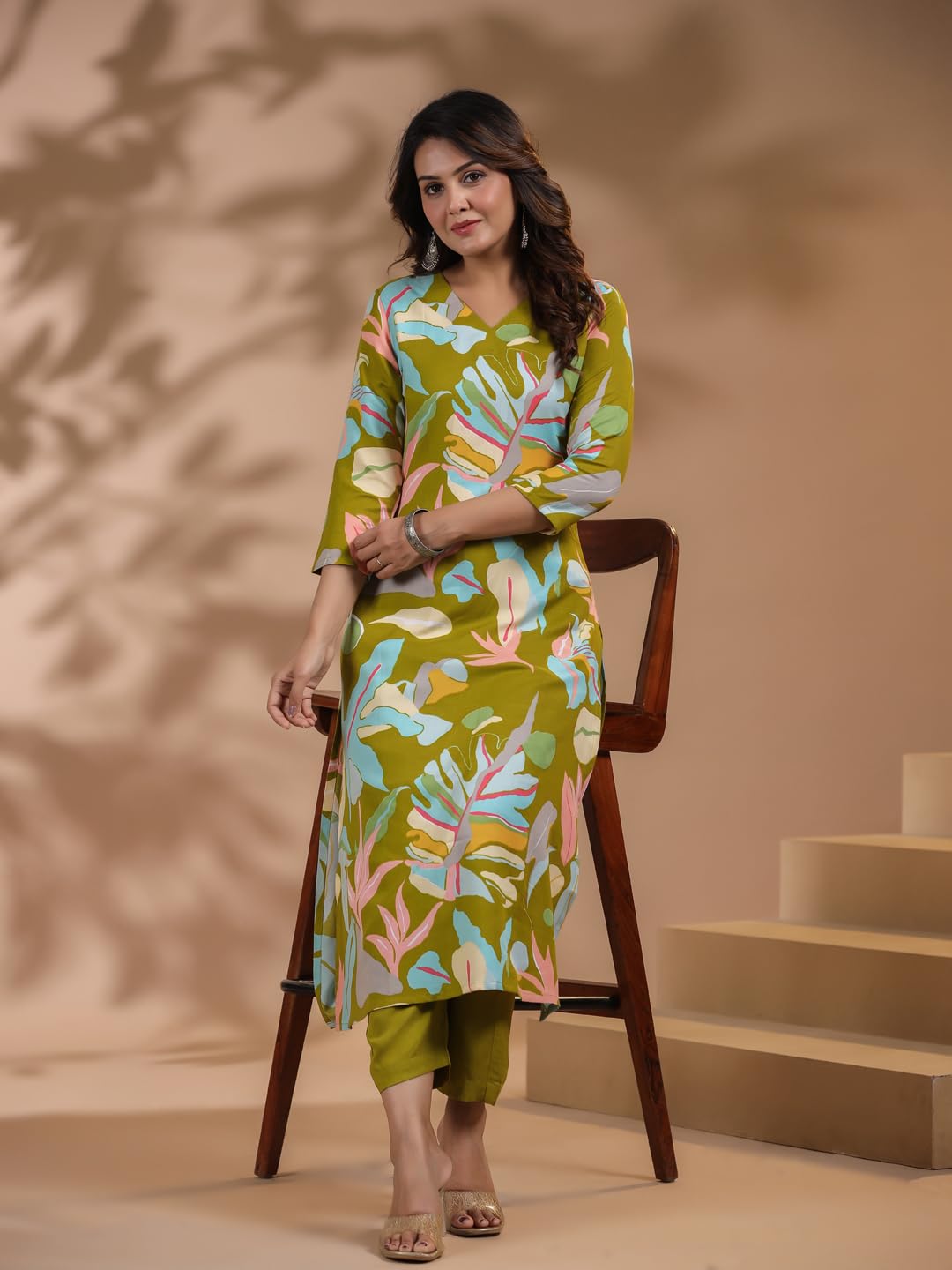 ANNI DESIGNER Women's Chanderi Straight Printed