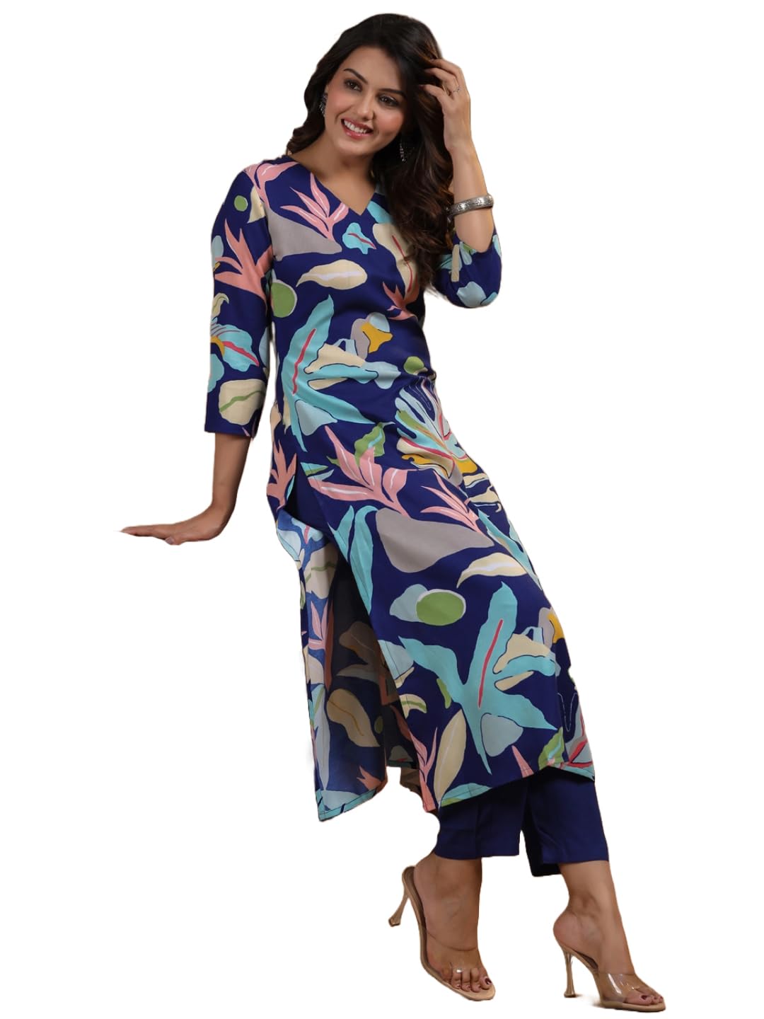 ANNI DESIGNER Women's Chanderi Straight Printed