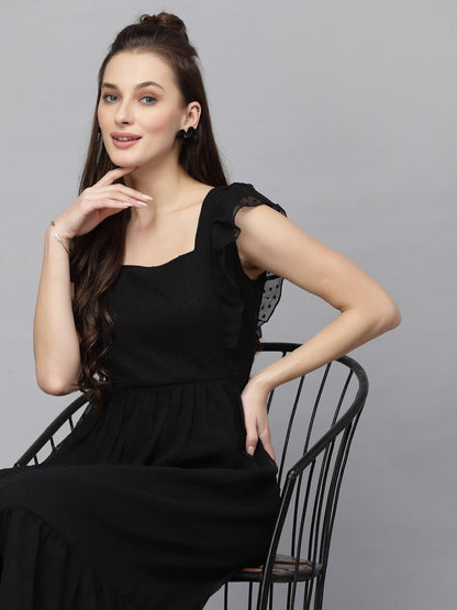 Jacquard Butti Square Neck Knee Length Western Dresses for Women