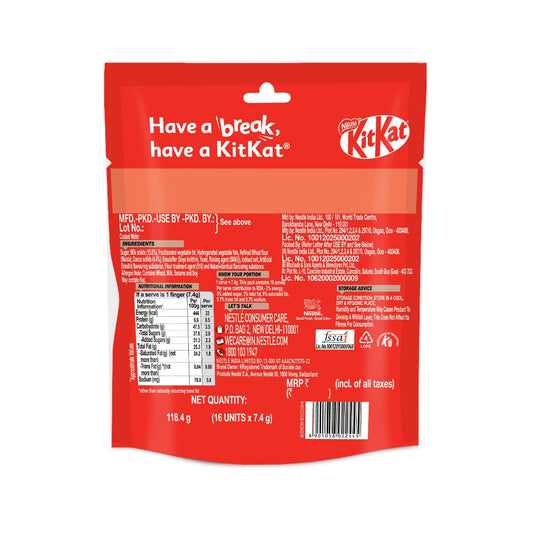 KIT KAT Minis, Choco Coated Wafer Bar, Share Bag, Miniature Pouch, 16 X 7.4 gm | 118.4 g