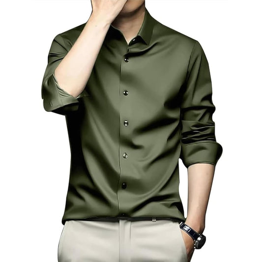 DEELMO Men's Stylish Solid Satin Casual Shirt for Men