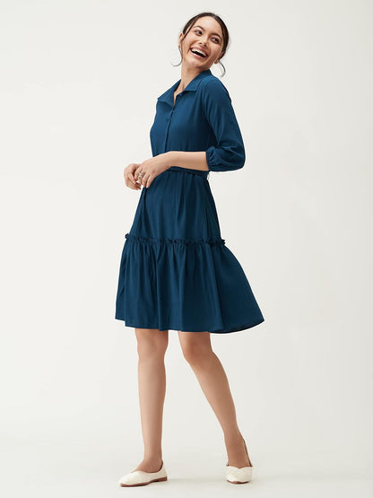AASK Women Peplum Gathared Stylish Dress with Belt