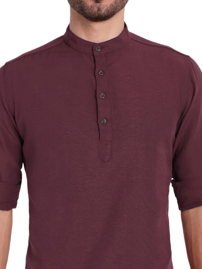 KNIGHT VICTORY Men Solid Cotton Linen Straight Kurta