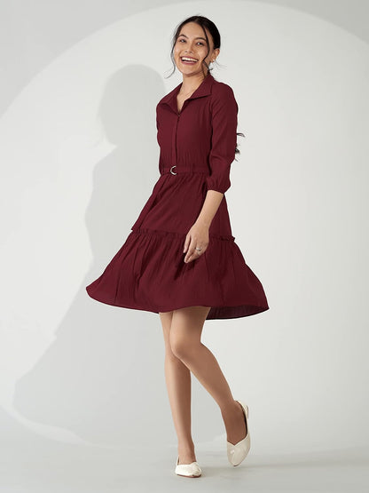 AASK Women Peplum Gathared Stylish Dress with Belt