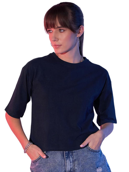 Boxy Fit Drop Shoulder Baggy Fit Cropped Tshirts Cotton Solid Loose Fit Round Neck Women Short T-Shirt