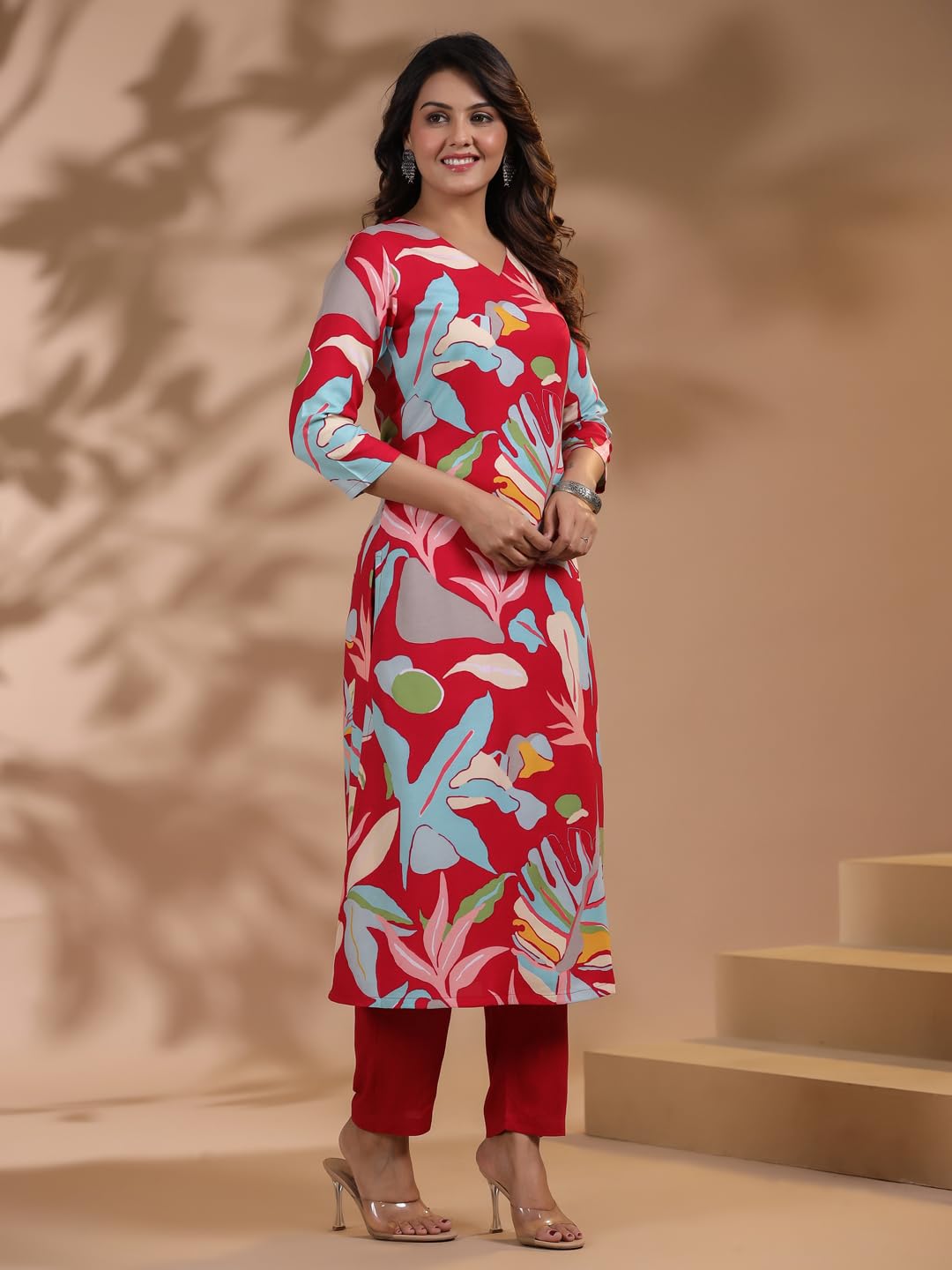 ANNI DESIGNER Women's Chanderi Straight Printed