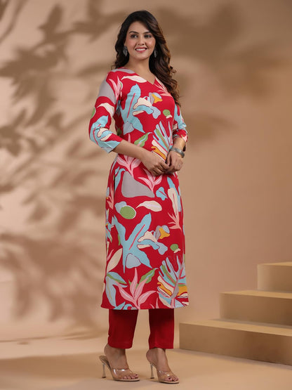 ANNI DESIGNER Women's Chanderi Straight Printed
