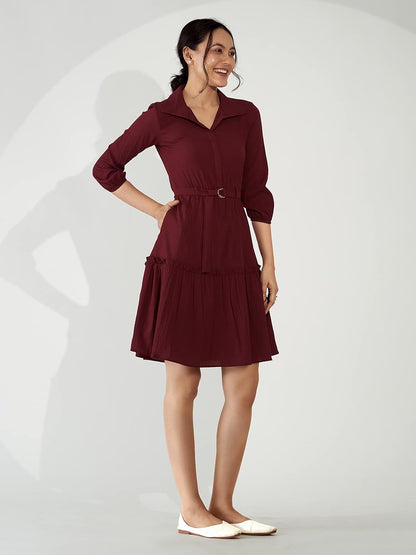 AASK Women Peplum Gathared Stylish Dress with Belt
