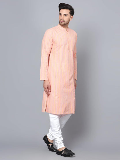 CHIKAN Men's Cotton Regular Striped Knee Lenght Kurta