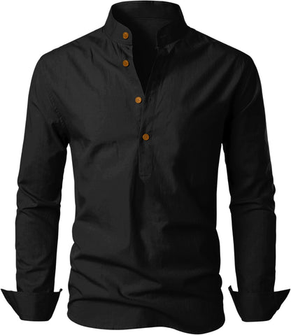 Zombom Men's Cotton Blend Mandarin Collar Self